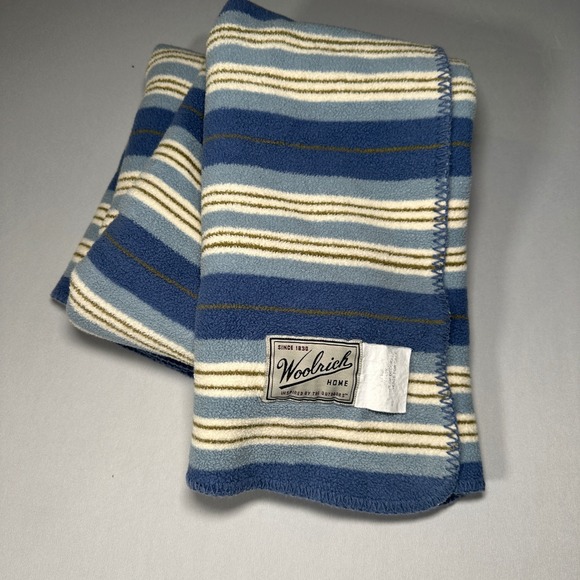 Woolrich Other - Woolrich Home Blanket Throw Striped Cozy Fleece Soft Blue Cream 90's